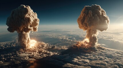 Clouds glow softly as they billow upward from a distant explosion at twilight