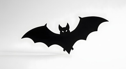 Spooky Silhouette of a Bat with Glowing Eyes on a White Background, Perfect for Halloween Decorations and Graphics