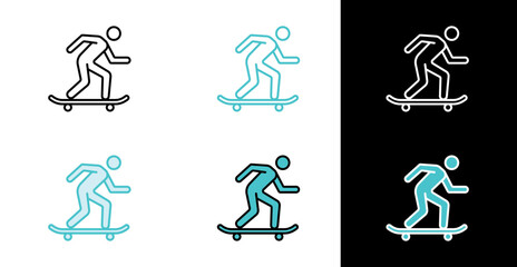 Skateboarding figure icon in line and fill style