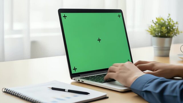Stock Video Green Screen Laptop Computer Desk Mockup