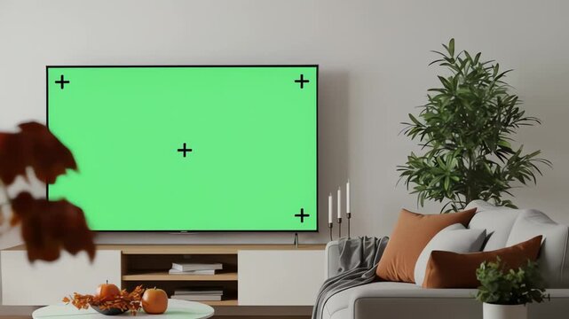 Stock Video Green Screen TV Living Room Interior