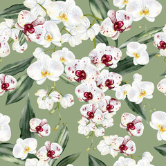 Beautiful seamless pattern with white-red orchids.
