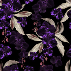 Beautiful seamless pattern in inversion with orchid flowers.