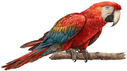 Obraz premium scarlet macaw perching on branch with transparent background