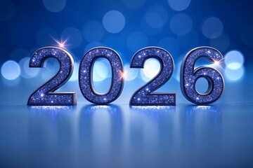 Sparkling 2026 New Year's Eve Celebration: Blue Glitter Numerals on Reflective Surface
