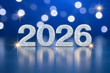 Frosted 2026 New Year's Eve Numbers; Sparkling Blue Background; Festive Holiday Design