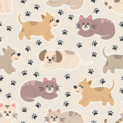 Obraz premium Seamless pattern with cute dogs and cats