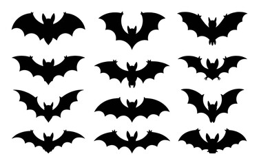 A Collection of Black Bat Silhouettes on a White Background