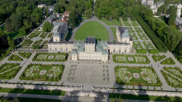 Wilanow Royal Palace of king Jan III Sobieski with surrounding garden within Wilanow historic district of Warsaw in Poland