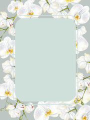 Wedding invitation card with white orchid flowers.