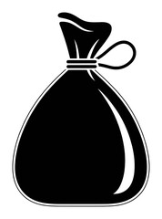 Black Silhouette of a Tied Drawstring Bag on a White Background