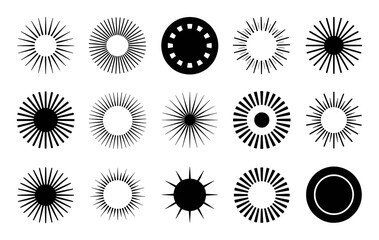 Collection of 15 Black and White Sunburst and Radial Line Graphics