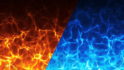赤と青の対立する炎のエフェクト背景