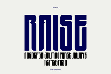 Geometric condensed elegant sans serif typeface, vector tall minimal simple minimal font, retro poster and advertising letters and numbers alphabet for logos headers or slogans.