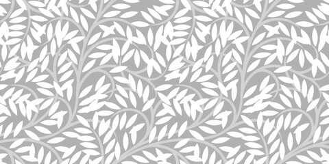 Seamless grey background with abstract botanical plants. Vector illustration for surface design and textiles.