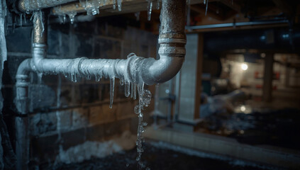 Frozen water pipes in the basement pose a winter risk to the home.