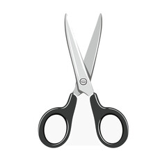 Open black handled scissors with silver blades vector illustration