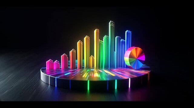 Abstract 3D multicolored histogram image for websites or blogs dedicated to data, analytics, technology, or finance, for visualizing concepts.

