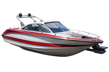 Red and White Speedboat with Cabin and Outboard Motor on Transparent Background watercraft isolated on a transparent background