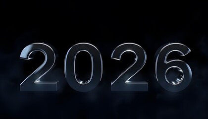 Glossy chrome numbers 2026 on a dark, reflective surface.