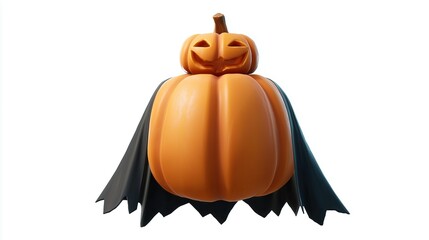 Cute 3D Halloween Pumpkin Head Monster Character Illustration with Cloak Casting Magic, Celebrating with Playful Expression for Children's Books, Holiday Posters and Party Decor
