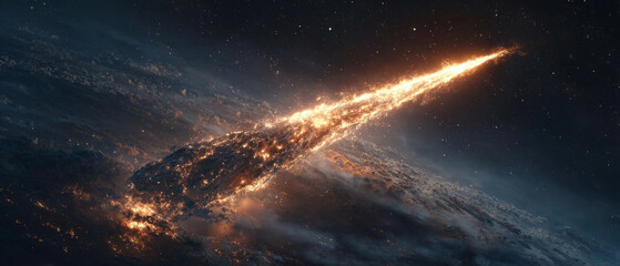 Fototapeta premium Gigantic fiery meteor crashes into Earth, creating a blazing explosion with smoke and fire, symbolizing catastrophic cosmic destruction