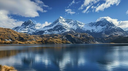 Natural scenery of snow - capped mountains and lakes,Skyward View: Stunning Scene of Looking Up at Modern Glass Office Buildings &ndash; Sleek High-Rise Towers with Floor-to-Ceiling Glass Facades