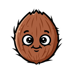 Obraz premium Cartoon coconut with a cute face isolated on white background.