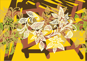 Indonesian batik motifs with very distinctive plant patterns