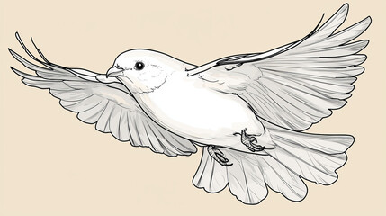 White bird in flight, wings outstretched, detailed line art
