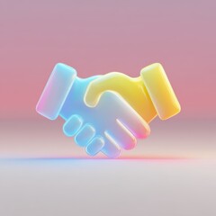 Handshake Symbol: A vibrantly colored, digitally crafted icon of two hands clasped in a gesture of partnership, representing agreement and collaboration.