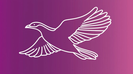 White line art dove in flight against a purple gradient background