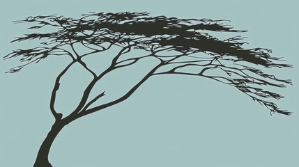 Windswept Silhouette: A Dark Tree Against a Pale Sky