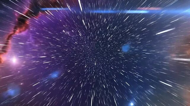 Abstract universe hyperdrive space travel background with stars flying and nebula clouds simulating high speed journey in galaxy for cosmic exploration concepts