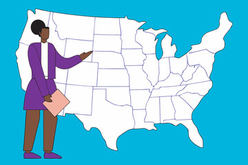Woman Presenting Map of United States with State Borders presenter illustration
