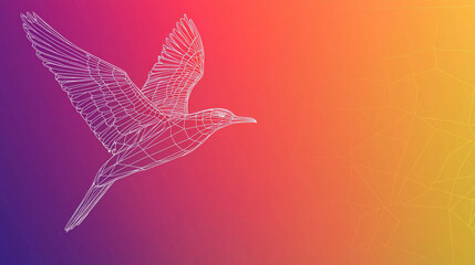 Wireframe bird in flight, vibrant gradient background