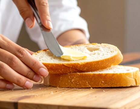 Close-up of buttering bread