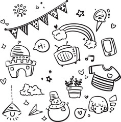 Cute hand made Doodle Set Castle Rainbow Ice Cream and More
