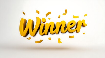 3D golden "Winner" text with flying confetti on a light background.