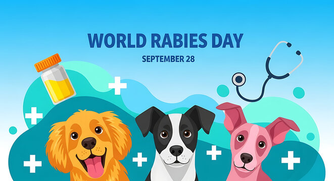 World rabies day september 28th with happy dogs and medical symbols - Powered by Adobe