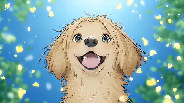 Joyful Golden Retriever Puppy Amidst Flower Petals