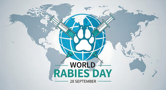 World rabies day global awareness campaign with paw print on globe