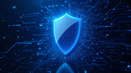 Shield. Protect and Security concept. Digital Shield on abstract technology background. 3d rendering