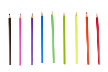 set of various colored pencils isolated on white or transparent png