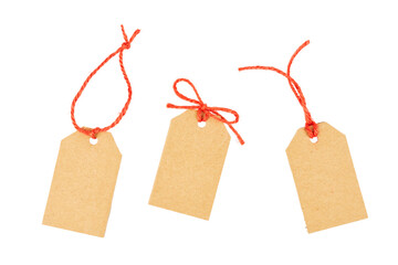 christmas gift tag or price tag with red ribbon band isolated on white or transparent png