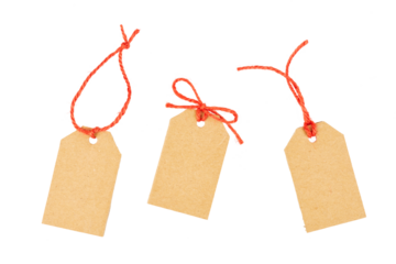 christmas gift tag or price tag with red ribbon band isolated on white or transparent png