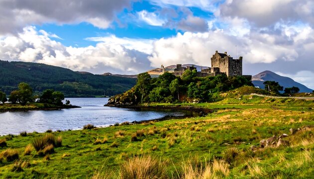 Irish Castle Landscape Scenic View.