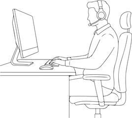 Office Worker with Headphones Line Art