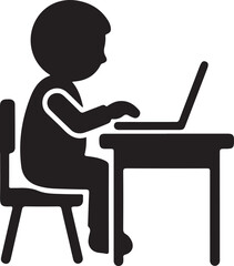 Child Working on Laptop at Desk Silhouette