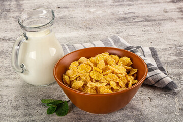 Corn flakes with milk for breakfast